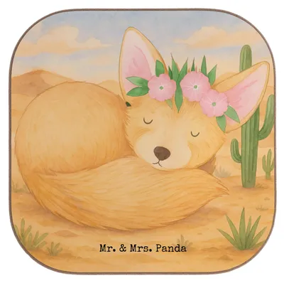 Produktbild von Mr. & Mrs. Panda Flaschenuntersetzer Wüstenfuchs Blumen Design - Weiß - Geschenk, Coaster, Tassenuntersetzer, Untersetzer Glas, Gläser, Afrika, Blumenkranz, Tassen, Wüste