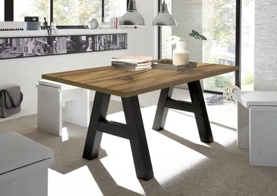 Produktbild von Esstisch >Big System< in schwarzstahl / plankeneiche - 140x75x70cm (BxHxT)