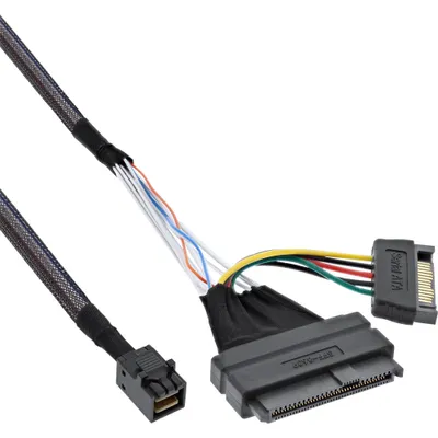 Produktbild von InLine U.2 Anschlusskabel, SSD mit U.2 (SFF-8639) an SFF-8643 + Strom, 0,5m, 0,5 m, Intern, SFF-8087, Männlich/Männlich, Schwarz, 49 g