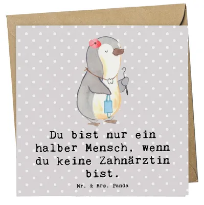 Produktbild von Mr. & Mrs. Panda doppelkarte Zahnärztin Herz - Grau Pastell - Geschenk, Grußkarte, Glückwunschkarte, faltkarte, Klappkarte, anlasskarte