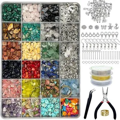 Productafbeelding van Famanu Edelsteenkraalset, 24 kleuren – Natuurstenen kralen, 5-7 mm – Geschikt voor armbanden, kettingen en oorbellen