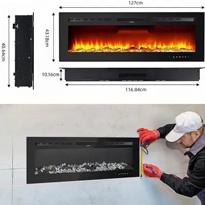 Immagine prodotto di Camino elettrico da parete - Camino decorativo - Camino da incasso - Camino a parete - Camino a gas - 50 pollici - Riscaldamento 1800W