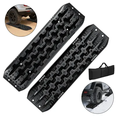 Produktbild von Ikodm Anfahrhilfe Auto 2er Set, Traktionsmatten für Reifen, Offroad Bergeboards aus PP für SUV Wohnmobil LKW, Sand Schlamm Schnee, Schwarz mit Tragetasche
