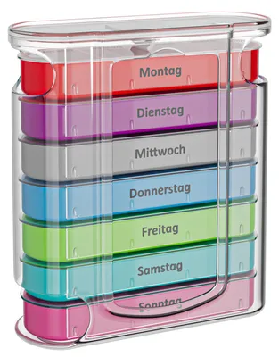 Produktbild von WELLGRO Tablettenbox 7 Tage 4 Fächer – Pillenbox & Medikamentenbox mit Tagesaufteilung, große Pillendose als Tabletten Organizer für Zuhause & Reise