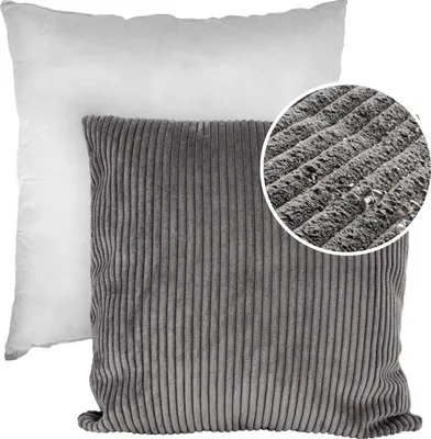 Produktbild von Dekokissen 50x50cm Kissenhülle mit Reißverschluss Sofakissen mit Füllung Einfarbig Cordsamt Dunkelgrau