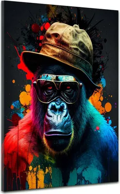Produktbild von Leinwandbild Wandbild Pop Art Gorilla Kunstdruck XXL Wanddeko: 120x160x4cm