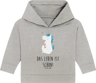 Produktbild von Mr. & Mrs. Panda Organic Baby Hoodie Einhorn Spaziergang 24. - 36. Monat - Heather Grey - Geschenk, Freundin, Mutter, Unicorn, Kapuzenshirt, Motivation, Kapuzensweatshirt