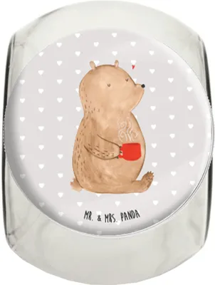 Produktbild von Mr. & Mrs. Panda Kaffeedose Bär Morgenkaffee L 870ml - Grau Pastell - Geschenk, aufbewahrungsglas, für Freundin, Freund, Valentinstag, Hocheitstag, Frauen, Bonboniere
