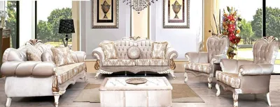 Produktbild von Casa Padrino Luxus Barock Wohnzimmer Set Rosa / Weiß / Gold - 2 Sofas mit Muster & 2 Sessel mit Muster & 1 Couchtisch - Prunkvolle Barock Wohnzimmer Möbel