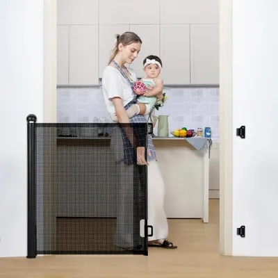 Zdjęcie produktu dla Siatka ochronna na schody dla dzieci i zwierząt domowych - Wytrzymała siatka PVC - Barierka ochronna na schody i drzwi - Obsługa jedną ręką - 140 cm - Czarna