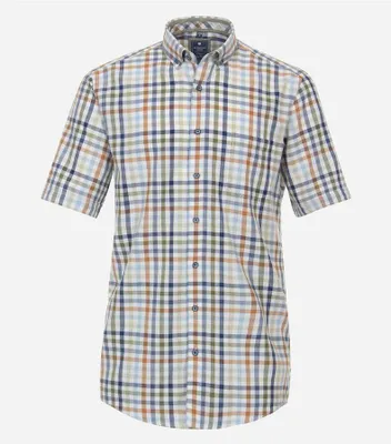 Produktbild von REDMOND Casual Herren Freizeithemd Kurzarm Button-Down-Kragen Regular Fit Baumwolle Braun kariert L