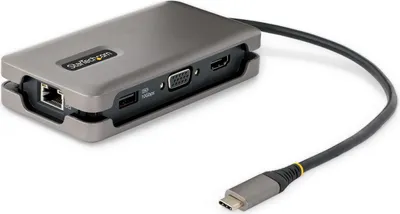 Produktbild von StarTech.com USB-C-Multiport-Adapter - USB-Typ-C-Dockingstation mit HDMI/VGA 4K60Hz - 3-Port-USB-Hub (1x Laden) - PD 100W - GbE - USB-C-HDMI/VGA-Konverter/Mini-Dock - integriertes 30-cm-Umwickelkabel