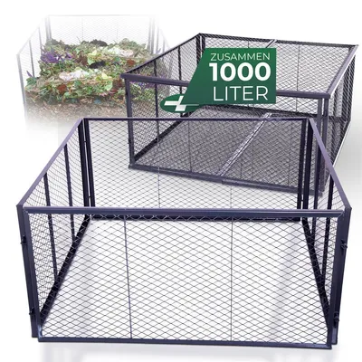 Obrázok produktu pre Novatool kovový záhradný kompostér 100x100x100 cm + veko a podstavec, s rozšíriteľným zásuvným systémom, kovový kompostér s práškovou farbou a objemom 1000 litrov, drôtený kompostovací box Trávnikový kompostér