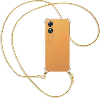 Produktbild von Handykette Backcover-Schutzhülle mit Band (Metall goldfarben) für Oppo A17 4G (CPH2477, 6.56'') - goldfarbene Snake-Kette