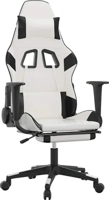 Produktbild von vidaXL Gaming-Stuhl mit Massage & Fußstütze Weiß & Schwarz Kunstleder