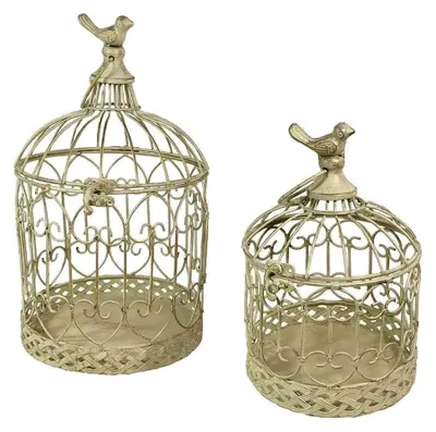 Produktbild von Dekoratives Vogelkäfig-Set 2 Stück im Antik-Stil Shabby Chic Weiß