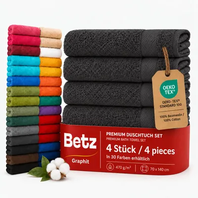 Produktbild von Betz 4 Stück Duschtücher 70 x 140 cm PREMIUM 100% Baumwolle Liegetuch Strandtuch   Farbe: graphit, KI-generiertes Bild