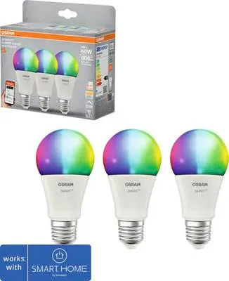 Zdjęcie produktu dla OSRAM SMART+ MATTER Classic shapes Multicolor w kształcie litery A, żarówka LED, matowa, 9 W, 806 lm, od 2700 do 6500 K, Matter, kompatybilna z inteligentnymi głośnikami, z funkcją ściemniania