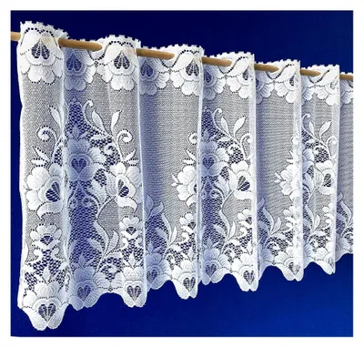 Produktbild von Scheibengardine Jacquard Blumen Bordüre Gardine weiß Bistrogardine gebogt HxB 42x95 cm