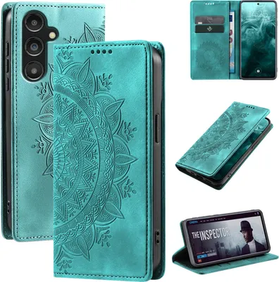 Produktbild von Mandala Handyhülle für Samsung Galaxy S25 RFID Schutz Klapphülle Case Cover Design Schutzhülle Farbe: Türkis