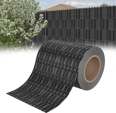 Produktbild von UISEBRT 70m x 19cm PVC Sichtschutzfolie Sichtschutzstreifen Doppelstabmatten Zaun Sichtschutz Zaunfolie Doppelstabmattenzaun mit 40 Befestigungsclips 450g/m² Stabmattenzaun Windschutz Rattan Anthrazit