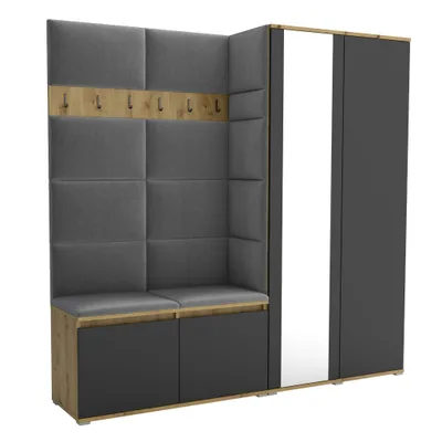 Produktbild von Garderobe LUTON 4 ARTISAN - BLACK 33– Farbe: Schwarz, moderner Schrank 40x190x186 cm, funktionale Lösung für den Flur, Garderobeschrank, Flurmöbel