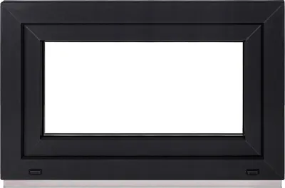 A black window frame with a white interior, presented against a white background.