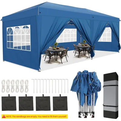 Obrázek produktu pro Velký skládací stan typu pop-up, rozměry 3,05 x 6,1 metru – párty stan se 6 bočními stěnami a ochranou proti slunci