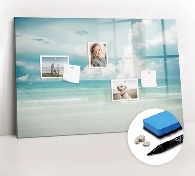 Produktbild von Magnetpinnwand Memoboard - Zubehörsatz - Schwarzer Marker + Schwamm + Magnete - 90 x 60 cm - Meereslandschaft