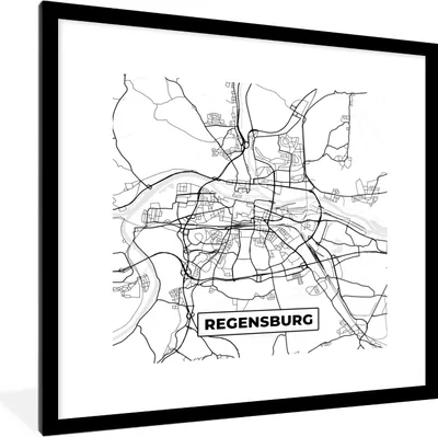 Produktbild von MuchoWow® Gerahmtes Poster Karte - Regenburg - Stadtplan 40x40 cm - Poster mit Schwarzem Bilderrahmen Wandposter Rahmen Foto Bilder - Poster - Plakat im Rahmen