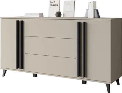 Produktbild von MIRJAN24 Türkommode Helsinki 150, Stilvoll Wohnzimmer, Kommode mit zwei Drehtüren und drei Schubladen (Farbe: Congo + Schwarzer Graphit)