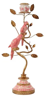 Imagen del producto de Soporte para velas con forma de loro, 32,5 cm - Rosa - Poliresina