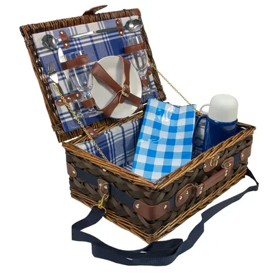 Produktbild von Picknickkorb mit Geschirr Gläser Besteck Thermoskanne