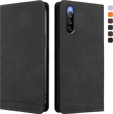Image de Etui pour Sony Xperia 10 V, étui rétro en cuirPolyuréthaneavec support et fentes pour cartes de crédit Noir