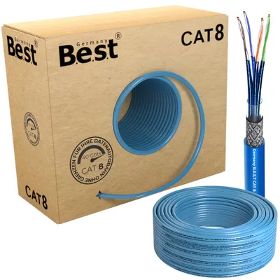 100 m CAT 8 Netzwerkkabel mit Abrollkarton, Kabelrolle und Kabelaufbau