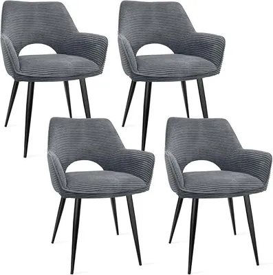 Imagen del producto de Juego de 4 sillas de comedor, con reposabrazos y patas de metal, color gris