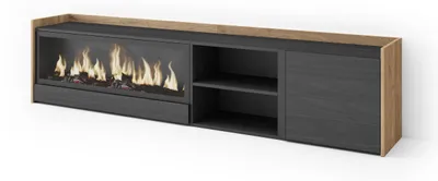 Immagine prodotto di Mobili TV effetto legno nero e rovere 212x35x50cm camino effetto fuoco