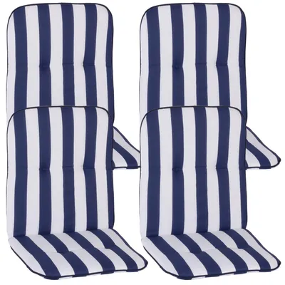 Produktbild von NYVI Niedriglehner Auflagen Hawaii 4er Set - 96x47 cm Blau Weiß Gestreift - Gartenmöbel Auflage mit 5 cm Polster und Gummi-Halteband