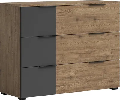 Zdjęcie produktu dla Schubkastenkommode >LINEA< 3 Schubladen, Bartex Eiche / Graphit - 120x89x40cm (BxHxT)