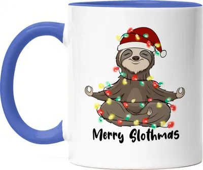 Produktbild von Merry Christmas Tasse Blau Geschenkidee Faultier-Fans Sloth Süßes Motiv für Weihnachten für Familie Freunde