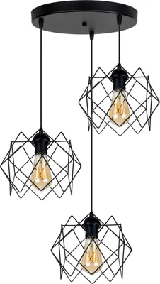 Produktbild von Hängeleuchte Metall E27 B: 43 cm H: max. 85 cm Drahtschirm Schwarz 3-flammig Pendelleuchte