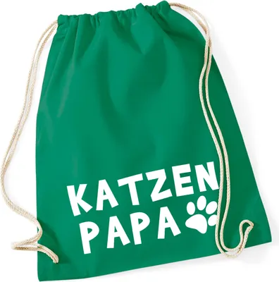 Produktbild von Huuraa Turnbeutel Katzenpapa Tapse 12 Liter Kelly Green Baumwolle Rucksack Geschenkidee