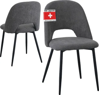 Produktbild von Albatros Esszimmerstühle mit Cord-Bezug 2er Set SILVI, Grau- Stilvolles Vintage Design, Cord-Bezug, Ser Polsterstuhl - Moderner Küchenstuhl, Stuhl Esszimmer oder Esstisch Stuhl