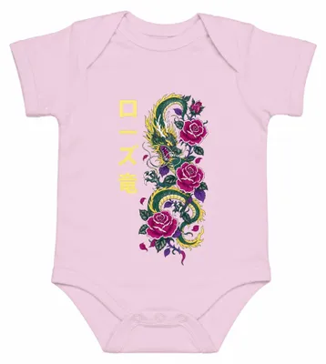 Zdjęcie produktu dla Tatuaż "Róża i Smok" - japoński smok i róża, styl Y2K, motyw "Baby Body", kolor różowy, rozmiar 0/3