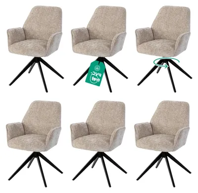 Produktbild von Esszimmerstühle 6er Set in Beige – 360° drehbar & weicher Chenille-Stoff – Rückholfunktion mit Wellenfederung – modernes Design & einfache Montage – PFC-frei & ®