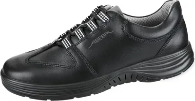 A studio shot of a black Abeba safety shoe.