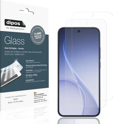 Produktbild von 2x Schutzfolie für Oppo Reno 15 Pro Max matt - Anti-Shock 9H Folie dipos Glass Kunststoffglas