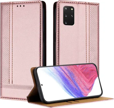 Image de Housse de téléphone portable pour Samsung Galaxy S20 Plus Housse en cuir à rabat avec fonction de support Rose