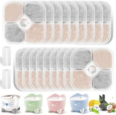 Produktbild von 18 Stück Katzenbrunnen Filter Pixi Ersatzfilter für Catit Pixi Trinkbrunnen mit 2 Schläuche Harz aktivierte Kohlenstoff Dreifaches Filtersystem