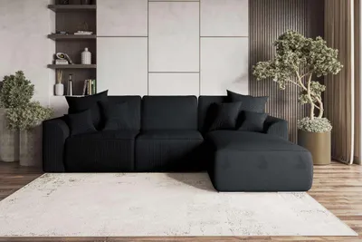 Produktbild von 99rooms Gusto Ecksofa Cordstoff POSO Schwarz Rechts mit Schlaffunktion